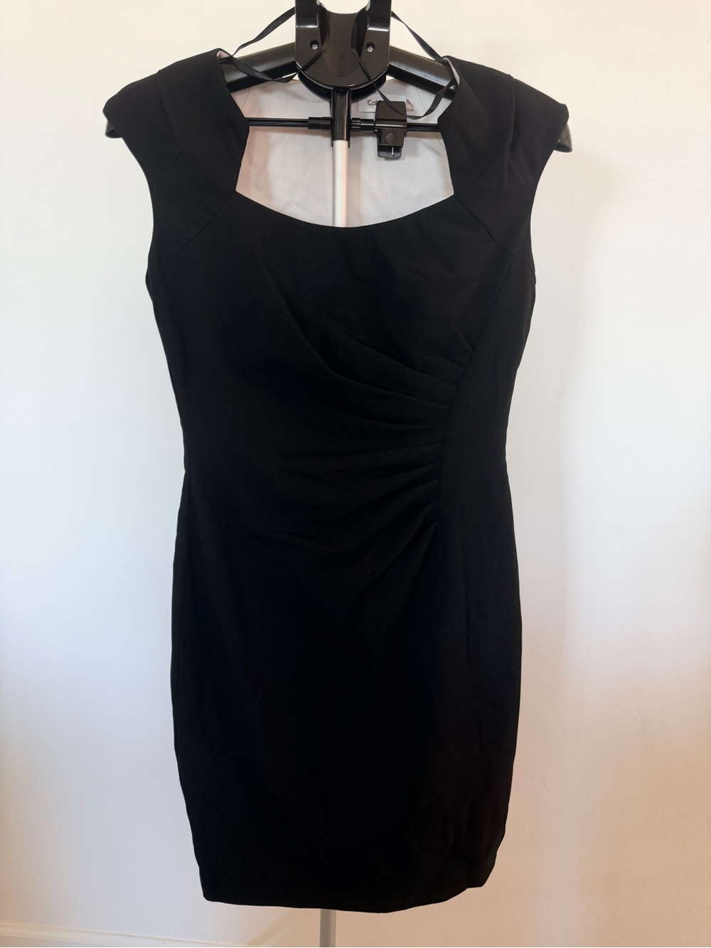 Calvin Klein Black Cap-Sleeve Ruched Dress